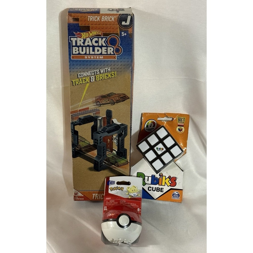 Hot Wheels Track Builder + Rubik's Cube + Pokémon Togepi Mega Blocks Toy Bundle